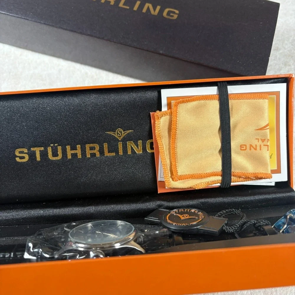 Stuhrling Original Skeleton Automatic Mens Watch Leather Strap Box & Papers